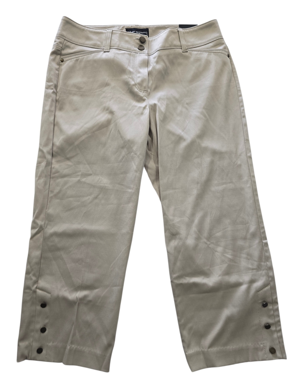 Sharagano Women's Slim Leg Crop Light Beige Trousers with Button Accents Size 8